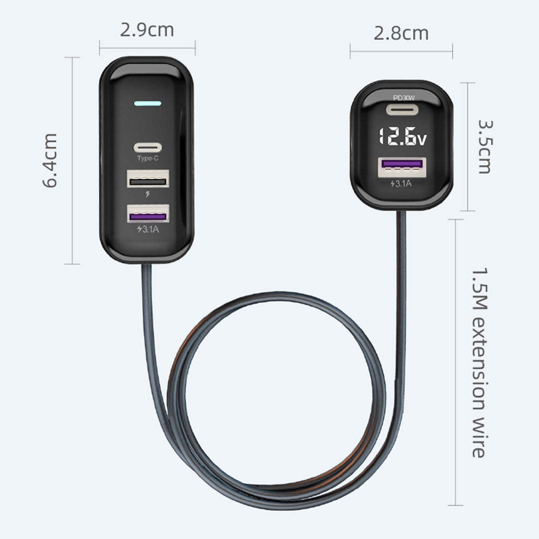 YQ6 PD 30W Fast Charging 2 Type-C + 3 USB Car Charger with 1.5m Extension Wire for iPhone Huawei YQ6 PD 30W Fast Charging 2 Type-C + 3 USB Car Charger with 1.5m Extension Wire for iPhone Huawei